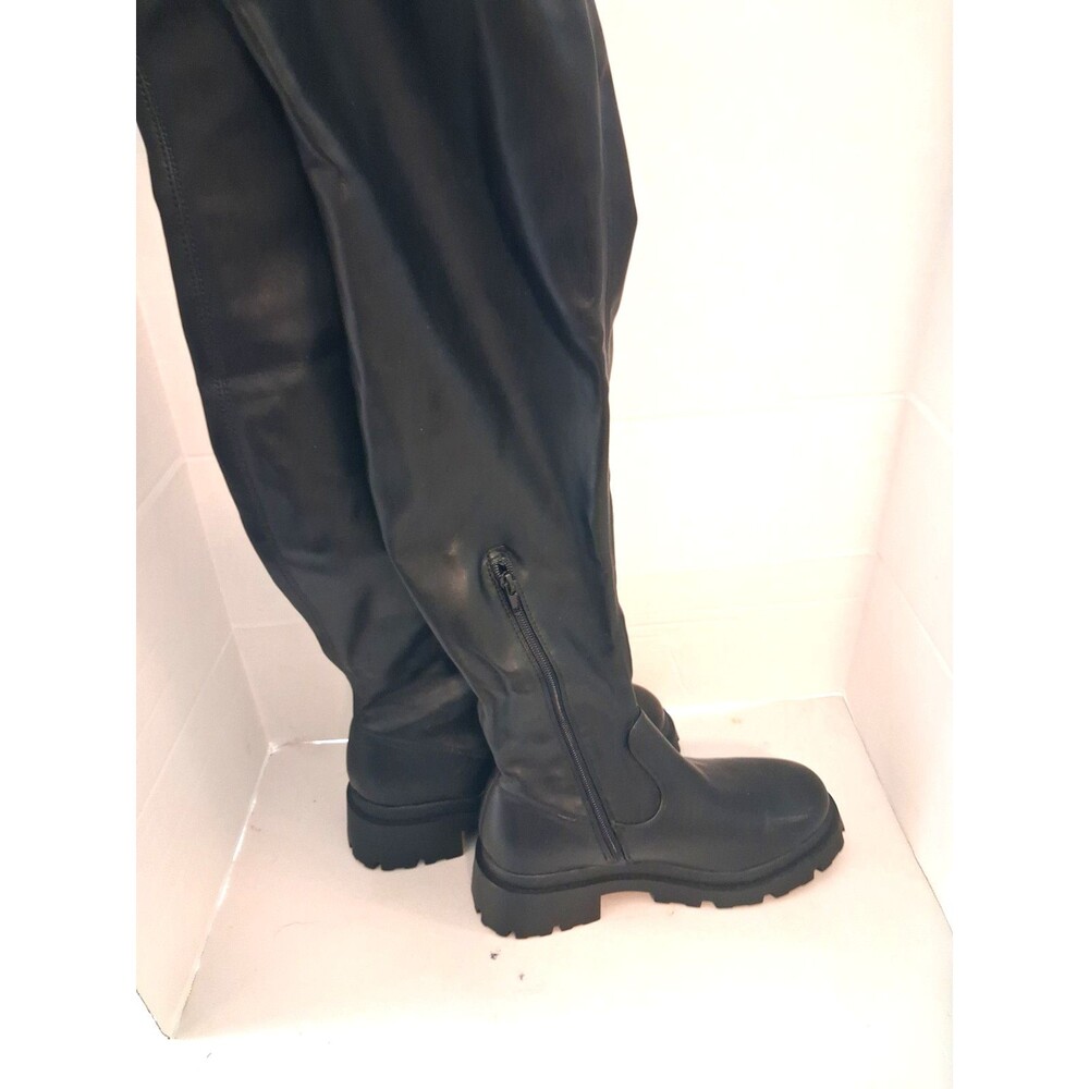 Women's Thigh High Boots 7W Black Chunky Platform Heel Gothic Alternative Style
